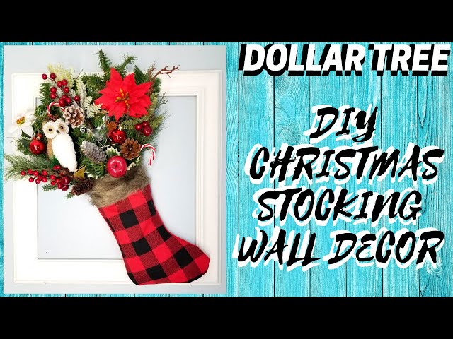 DIY DOLLAR TREE BUFFALO CHECK STOCKING CHRISTMAS DECOR || Create a Stocking Wall Hanging and Frame!
