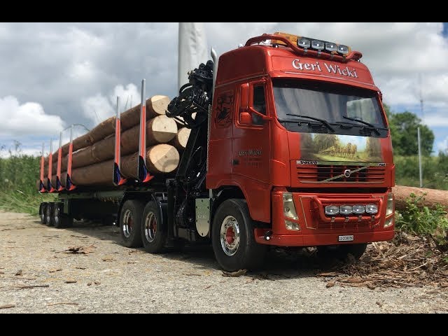 Geri Wicki RC Tamiya Volvo FH 16 Holztransporter mit Epsilon Kran S290Z
