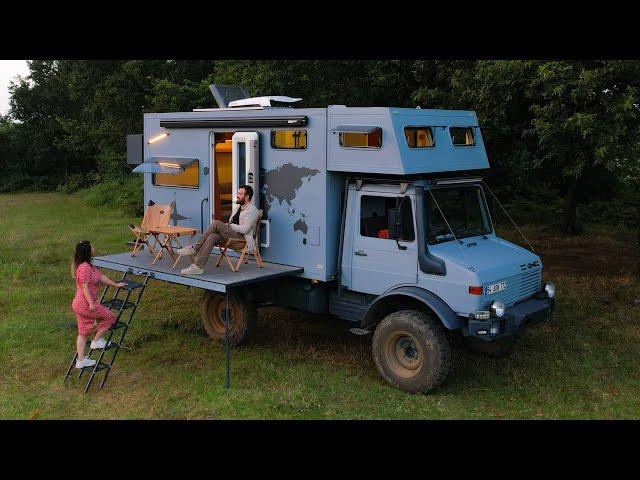 CAMPING IN UNIMOG CARAVAN WITH ALKOVEN AND BALCONY