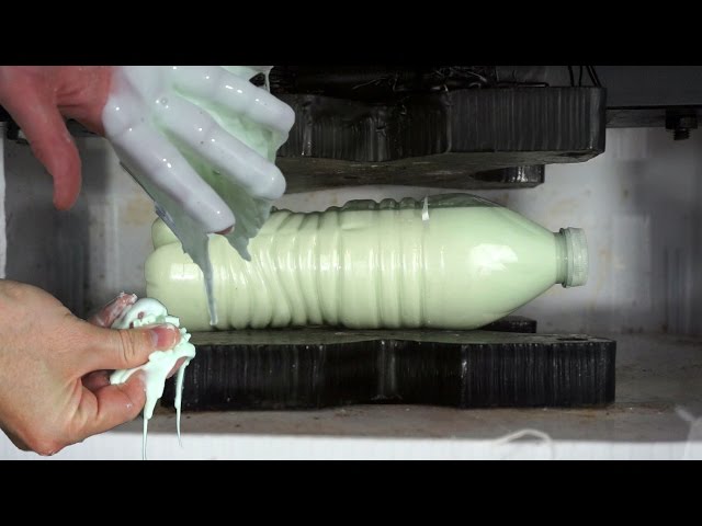 Bottle Of Oobleck Crushed By Hydraulic Press | Non-Newtonian Fluid
