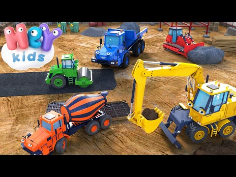 Construction Vehicles Song for Kids 🚛 Excavator, Bulldozer & Other Trucks for children - HeyKids