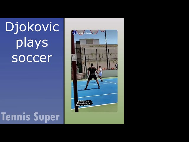 Novak Djokovic playing soccer on tennis court in Portonovi