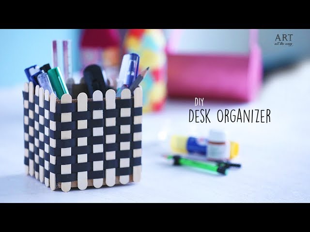 DIY Popsicle Sticks Desk Organizer | Home Decor