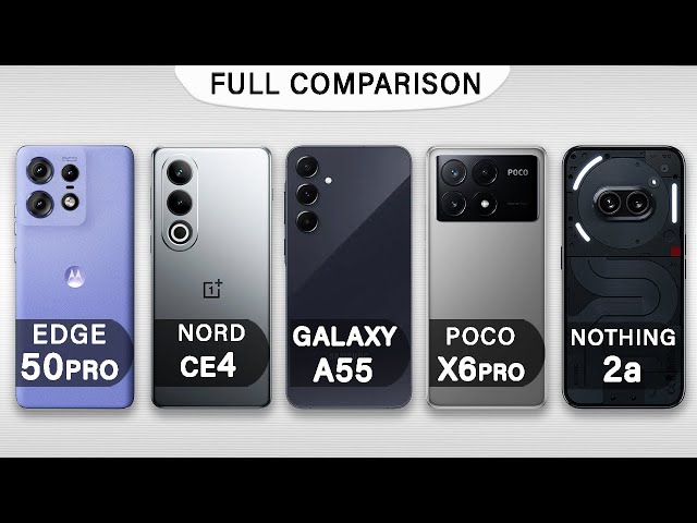 Moto Edge 50 Pro Vs OnePlus Nord CE 4 Vs Nothing Phone 2a Vs Poco X6 Pro Vs Samsung A55 Specs Review
