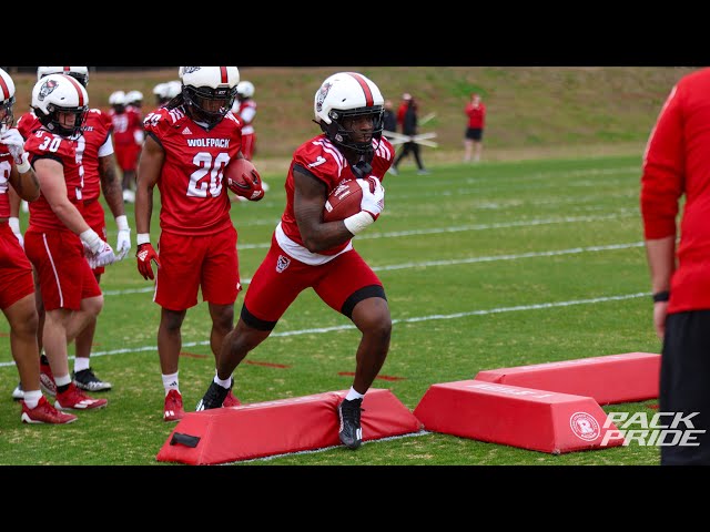 NC State running back drills during 2024 spring practice