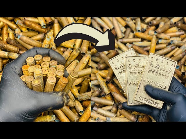 Gold Bullion Bars From Bullet Casings (replica) - Trash To Treasure - ASMR Metal Melting - BigStackD