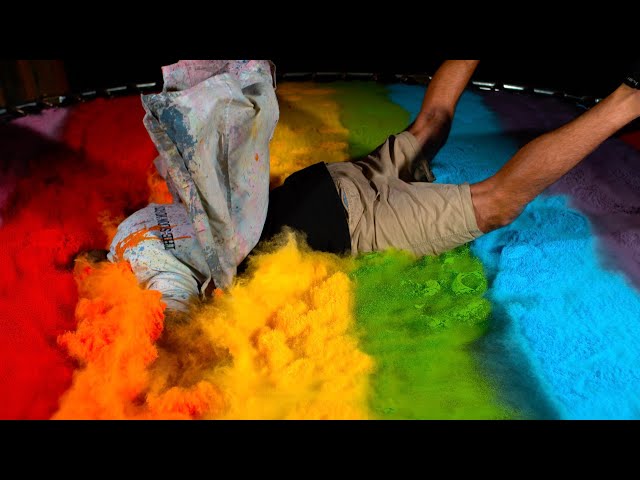 Diving on a Paint Covered Trampoline in Slow Mo - The Slow Mo Guys