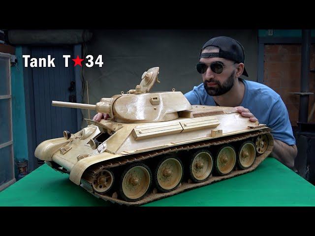 I made a Soviet T-34 medium tank out of wood. Wood carving.