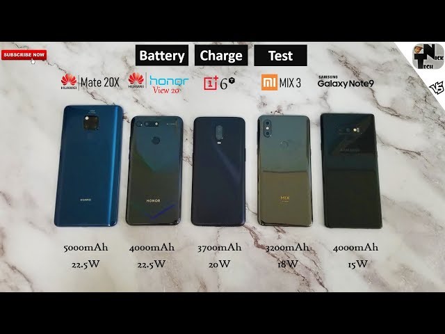 Honor View 20 vs Mate 20X vs OnePlus 6T vs Mi MIX 3 vs Note 9 Charging Speed Test