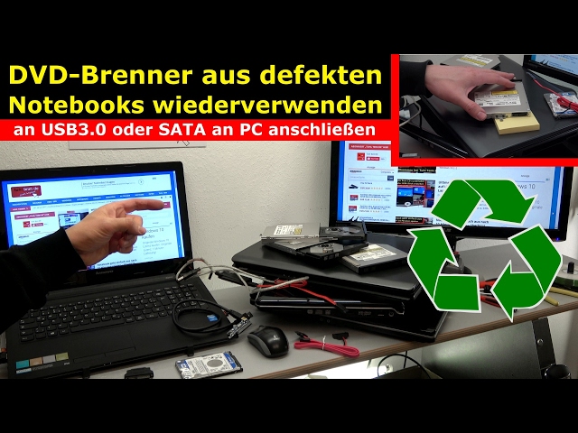 Notebook DVD Laufwerk extern an USB oder in PC einbauen an SATA - [4K Video]