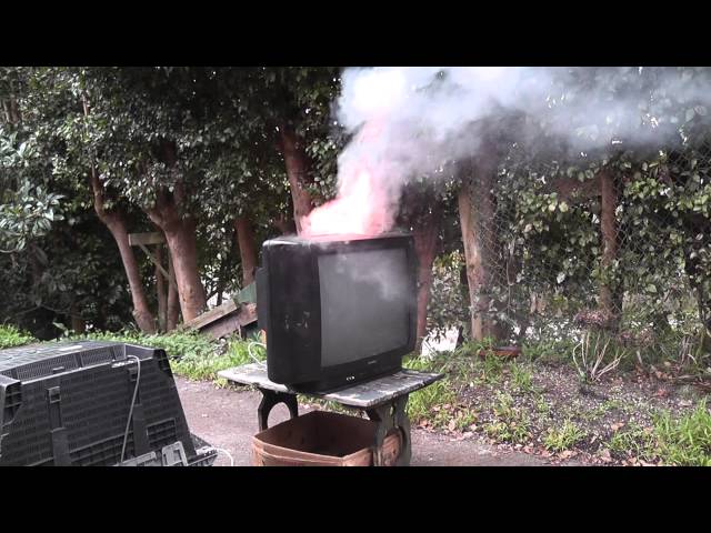 Working CRT - TV smoking and on fire