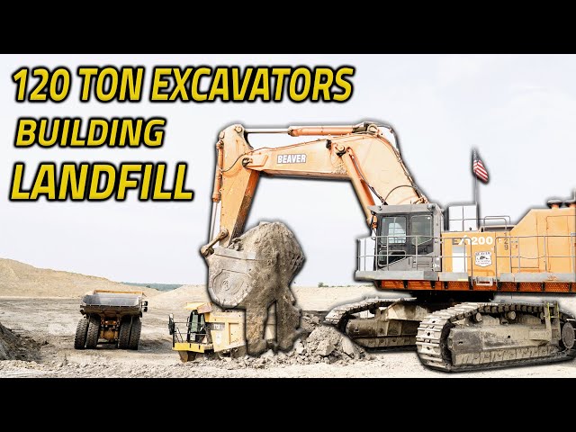 Hitachi 1200 Excavators Building a Landfill