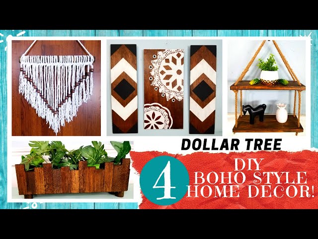DIY BOHO Style Home Decor | 4 DOLLAR TREE Bohemian Projects | SCRAP WOOD Challenge Collab 2020