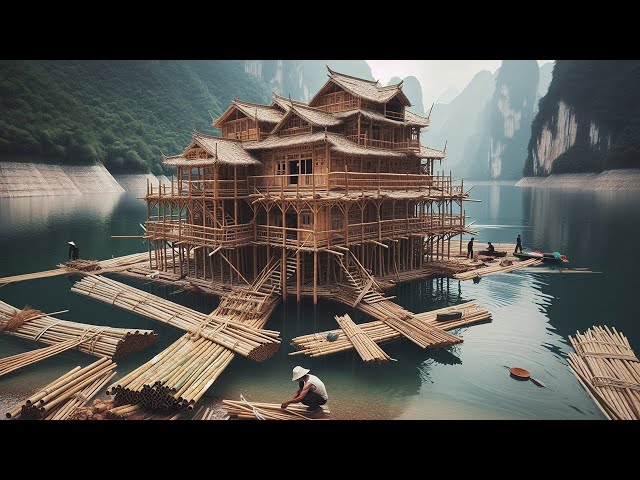Young Man Builds Bamboo House On The Water Alone | The Three-Story Frame Has Been Completed#build