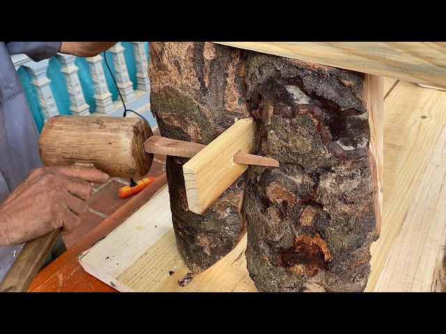 Amazing Craft Woodworking Plan With Basic Tools // A Rustic And Sturdy Table From The Stump Removed