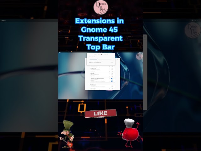 Extensions in Gnome 45. Transparent Top Bar#shorts #technology #tech #linux #viral #ubuntu #fedora