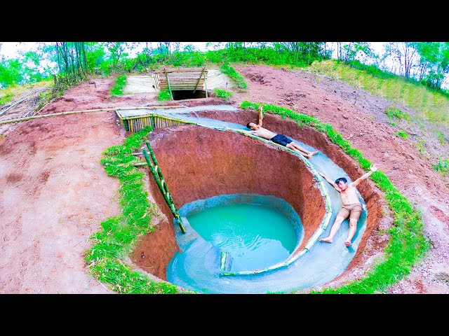 100 Days Build Underground House With Water Slide Into The Underground Swimming Pool
