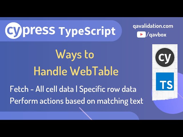 Cypress - ways to handle webTables | fetch all or specific row data | perform actions