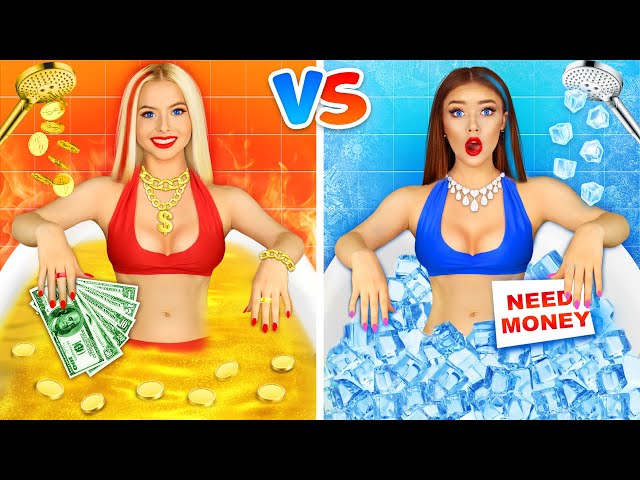 Rich Hot Girl vs Poor Cold Girl! Epic Fire vs Icy Battle for 24 Hours by RATATA CHALLENGE