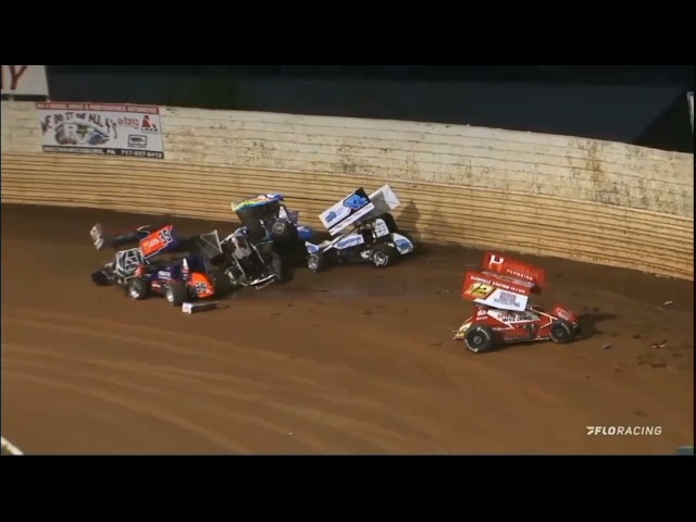 Big Crash in turn 1 of the start of the Keith Kauffman classic at Port Royal Speedway.