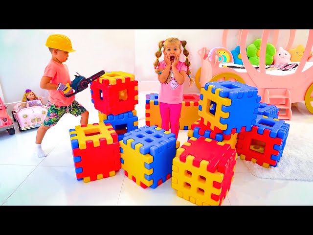 Diana and Roma Pretend Play with Toy Blocks