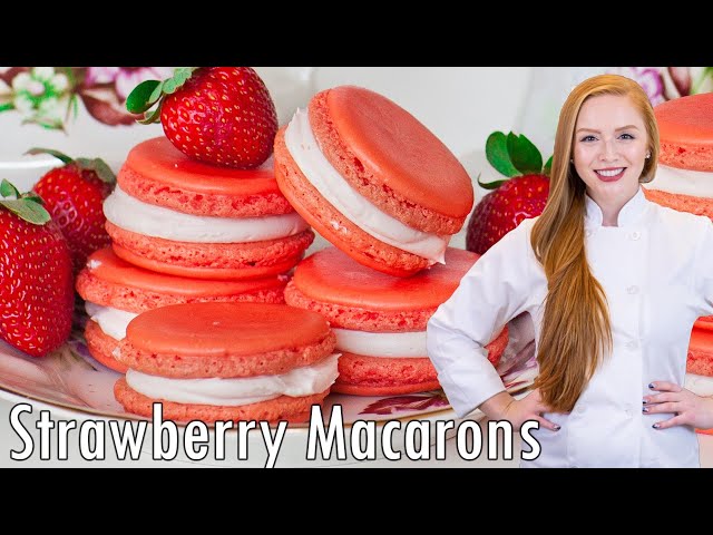 The BEST Triple Strawberry French Macarons!! With Strawberry Buttercream & Filling!