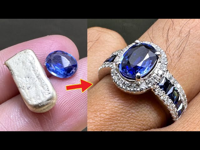 custom blue sapphire engagement ring - how it's made jewelry