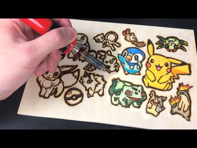 Pokemon Theme Pyrography Art - Pikachu, Bulbasaur, Pokeball and others