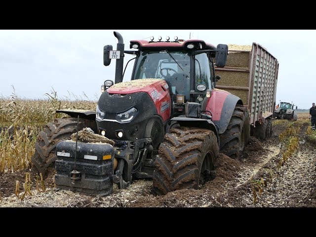 Case IH 300 Optum Gets Totally Stuck in The Mud During Maize / Corn Chopping | Häckseln 2017