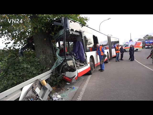 21.10.2019 - VN24 - Bus crashes against tree at full speed - driver trapped