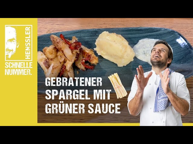 Schnelles Gebratener weißer Spargel mit Kartoffelpüree und grüner Sauce Rezept von Steffen Henssler