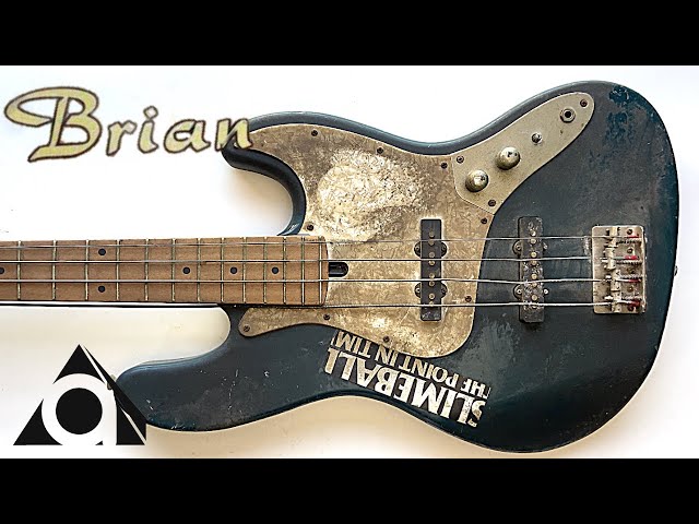 -The electric bass with many scratches was repainted and cleaned.-