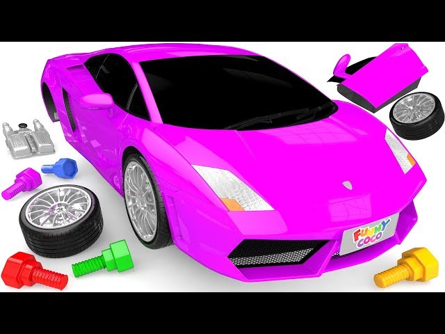 Lamborghini Toy Car Breaking Blocks and Painting Street Vehicle with Learn Colors for Kids