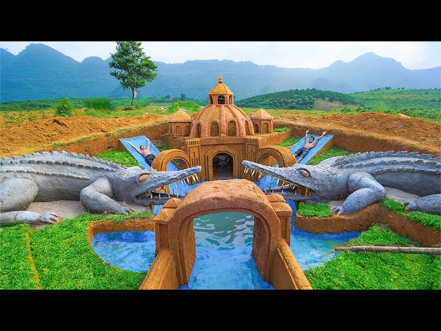 Build Swimming Pool Crocodile Water Slide Around Secret Underground Castle - Part 2