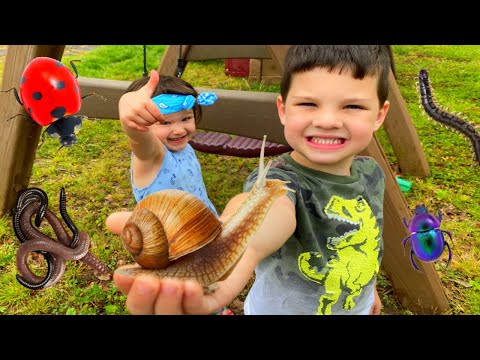 KIDS BUG HUNT at GRANDMA's HOUSE! Caleb CATCHES BUGS! GIANT SNAIL, WORMS, & SPIDERS in BACKYARD!