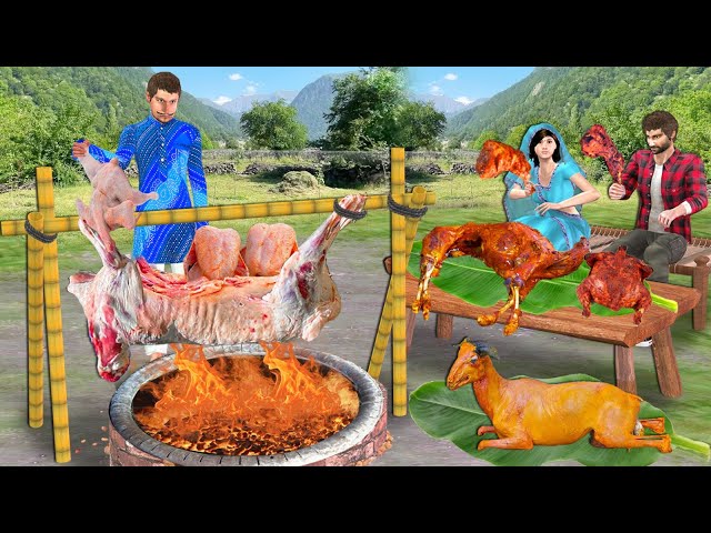 Intelligent Village Chef Cooking Lamb Stuffed With Chicken Street Food Hindi Kahaniya Moral Stories