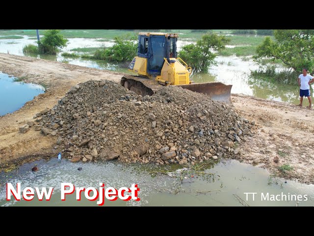 Great Job Only 1Day Starting & Successfully 100% Completed DR51PX Bulldozer Pushing Stone Into Water