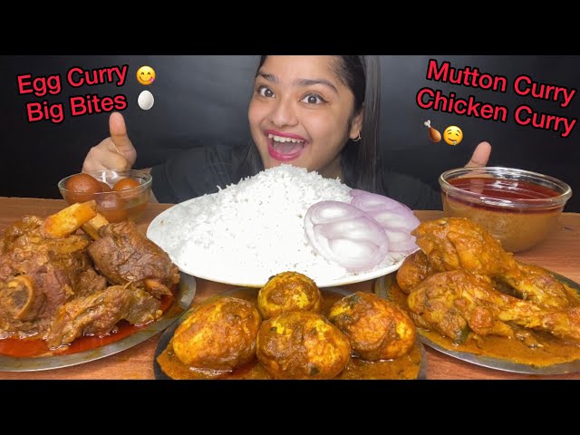 SPICY CHICKEN CURRY🔥SPICY MUTTON CURRY AND SPICY EGG CURRY WITH RICE | BIG BITES | FOOD EATING SHOW