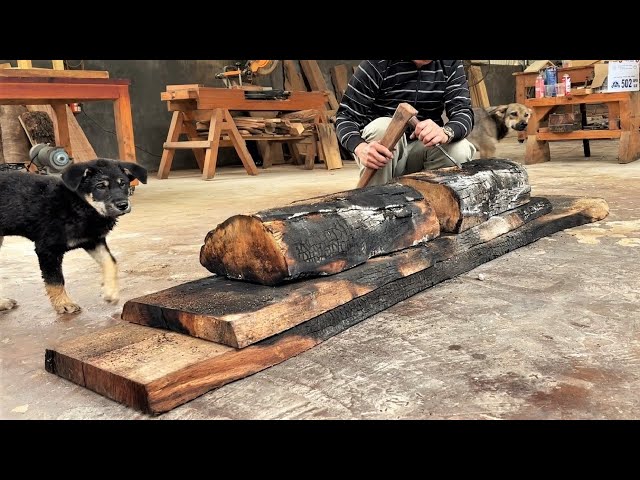 How To Recycle Burned Wood Into Beautiful Tables // Woodworking Skills Of Young Carpenters - DIY