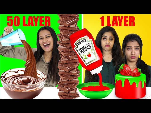 50 LAYERS FOOD DIPPING CHALLENGE 🤩 | WEIRD FOOD COMBINATION 🤮 | PULLOTHI