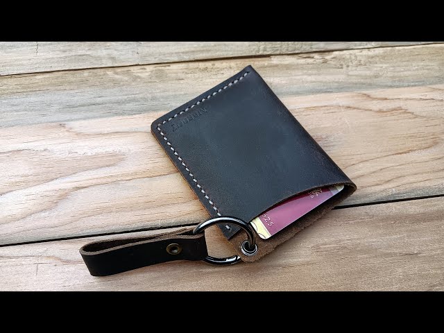 Handmade leather bank card wallet for men and women Front Pocket Card Wallet with leather keychain