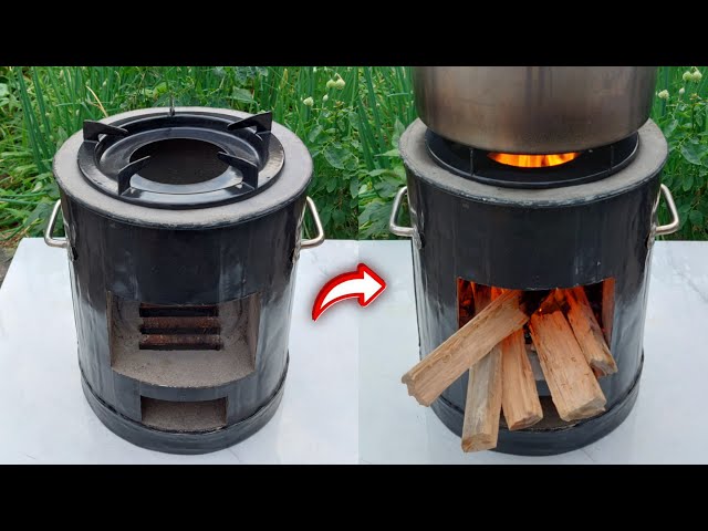 DIY wood stove at home with cement