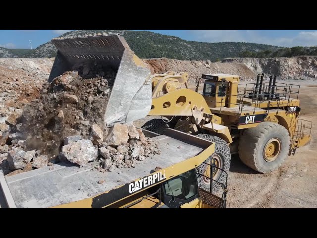 Amazing Wheel Loaders Caterpillar 994, 992G & 992K Working In Different Mining Sites - Aerial Movie