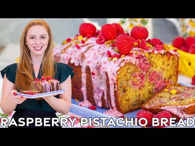 Quick & Easy Raspberry Pistachio Bread Loaf Recipe | with raspberry glaze