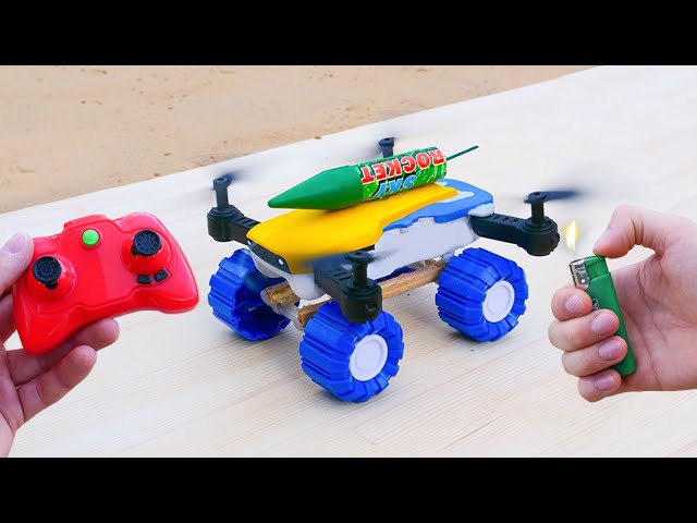 Experiment: Rc Drone on Wheels with Rocket ! Will it fly?