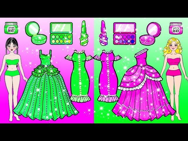 [🐾paper Diy🐾] Pink Vs Green Rapunzel Makeup and Dress Up Handmade | Rapunzel Compilation 놀이 종이