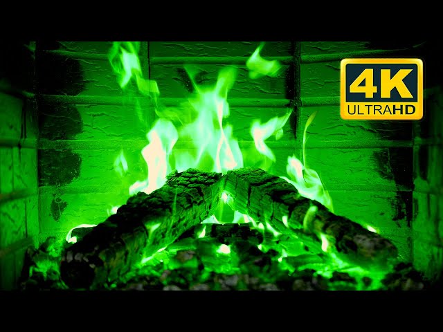 🔥 Beautiful GREEN FIREPLACE 4K! Magic Fireplace Burning with green flames (12 HOURS)