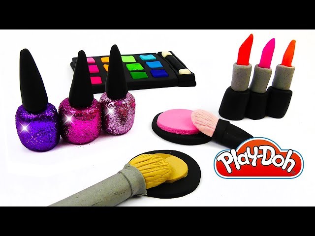DIY Making Play Doh Makeup Set with Glitter Eyeshadow, Lipstick and Nail Polish