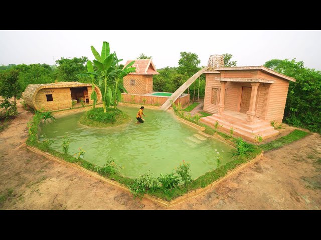 She Spend 365Days Building 1Million Dollar a Village with Water Slide into Underground Swimming Pool