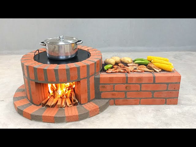 How to make a 2 in 1 wood stove from red brick and cement is simple and beautiful